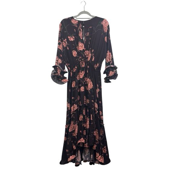 Johanna Ortiz X H&M NWOT Brown Floral Dress Small Hi Low Maxi Ruffle Tiered - Picture 3 of 16